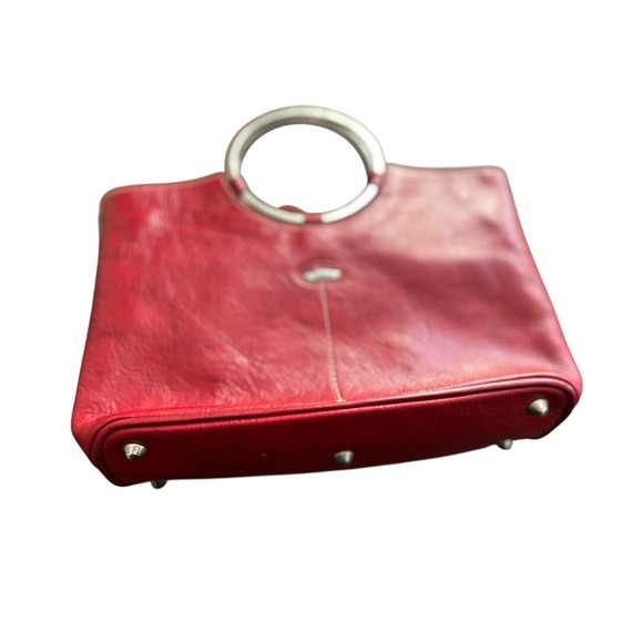 Cuoieria Fiorentina Red Leather Satchel Bag Round Handle Stylish Tote with strap - Picture 7 of 13